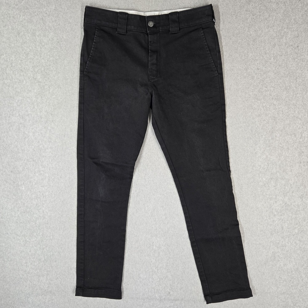 Dickies Men Pants 30X32 Black Chino Twill Skinny Logo Slim 32" Inseam Stretch